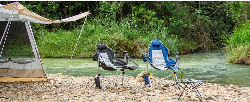 Romswi 2-Pack Aluminum Hammock Chair with Footrest, Oversized Portable Folding Swinging Chair with Adjustable Back & Seat, Lightweight Rocking Camp Chair Supports 440lbs for Outdoor, Patio - Black