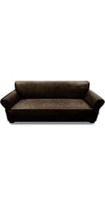 Pfrstuv Couch Cover Leather Look 3 Seater Couch Sofa Cover 1-Piece Sofa Slipcover Stretch Furniture Protector with Elastic Bottom & Pockets(Sofa, Coffee)