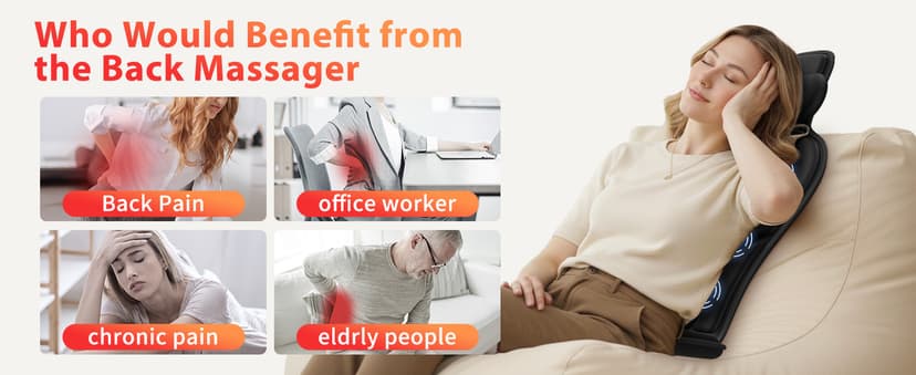 Back Massager with Heat,Vibration Massage Chair Pad with 5 Massage Modes & Adjustable Heat Levels, Memory Foam Back Massager Cushion for Office Chair, or Home Use,Midnight