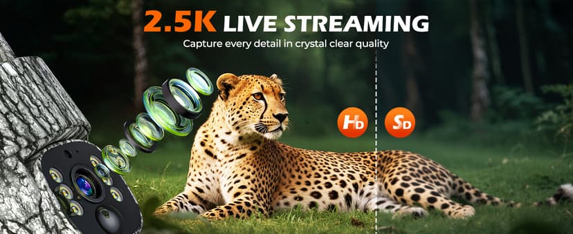 4G LTE Cellular Trail Camera, 360° Live Streaming Solar Game Camera 2.5K SIM Card Included, Auto Tracking Security Cameras Wireless Outdoor with Night Vision, Motion Activated for Outdoor, 2 Pack