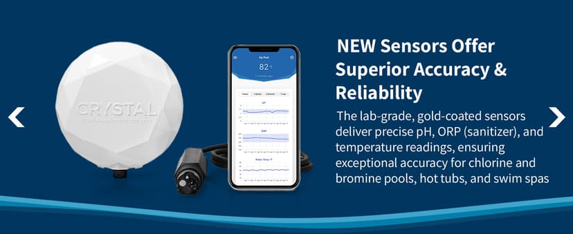 Crystal Smart Water Monitor for Salt Water Pools & Hot Tubs - 24/7 Continuous Digital Water Testing with App Notifications & Customized Chemical Dosing (New Model)