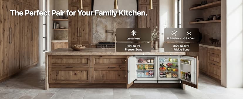 Ca'Lefort 48'' Panel Ready Refrigerator Bundle, Built-in Panel-Ready Fridge with Freezer Perfect for Kitchens -11°F-46°F Precise Freeze Control Reversible Door (Panel Not Included)