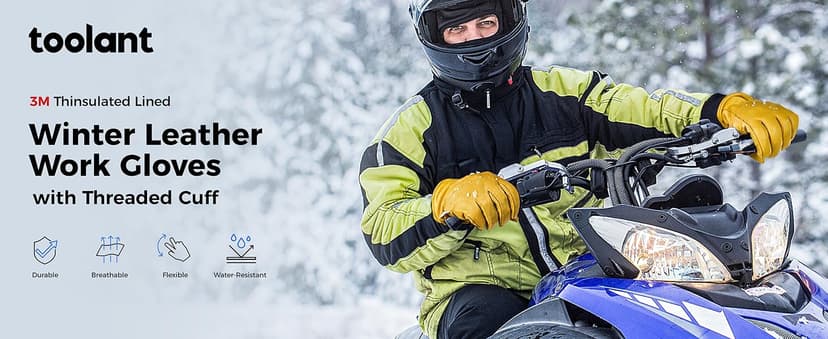 toolant Leather Winter Work Gloves for Men, 100% Grain Cowhide with Warm Thinsulate Lining, Water & Abrasion Resistance