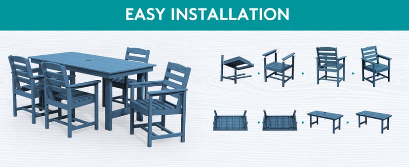 SERWALL Patio Dining Chair Set of 2,All Weather HDPE Outdoor Dining Chair, Blue