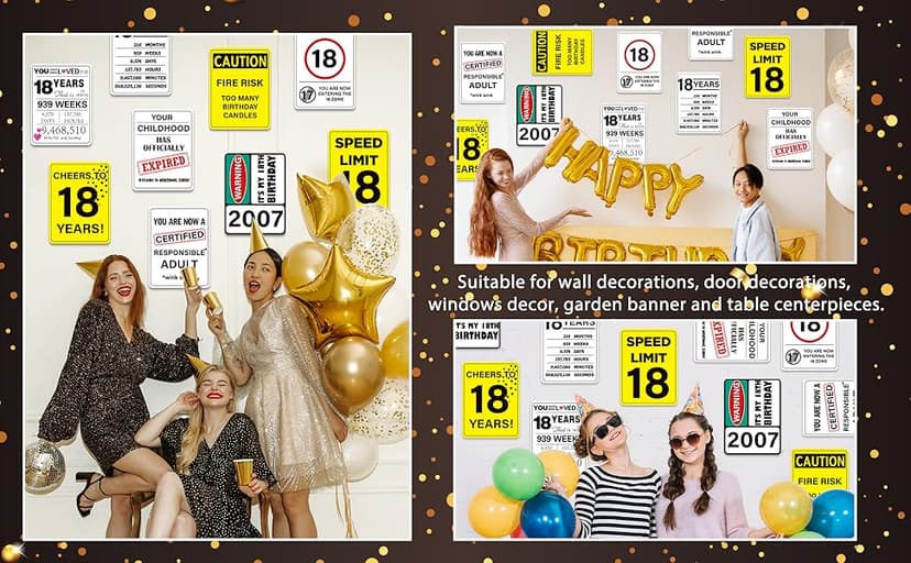 18th Birthday Party Decorations, 9PCS Funny Wall Signs and Tags for Teen 18th Birthday Celebration Table Centerpieces and Caution Signs for Doors Windows Yard and Garden