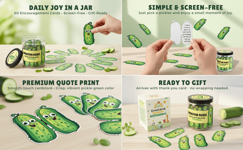 60 Positive Pickle Cards Jar, Stocking Stuffers, Xmas Christmas White Elephant Gifts for Teenage, Women, Adults, Mom, Teachers, Sisters, Friends, Teen Girl Gifts Trendy Stuff