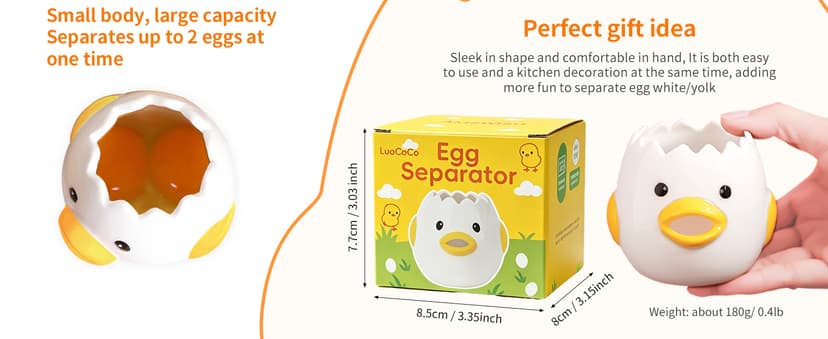 LuoCoCo Cute Egg Separator, Ceramics Vomiting Chicken Egg Yolk White Separator, Practical Household Small Egg Filter Splitter, Kitchen Gadget Baking Assistant Tool, Dishwasher Safe (Yellow) B094NTCSDJ