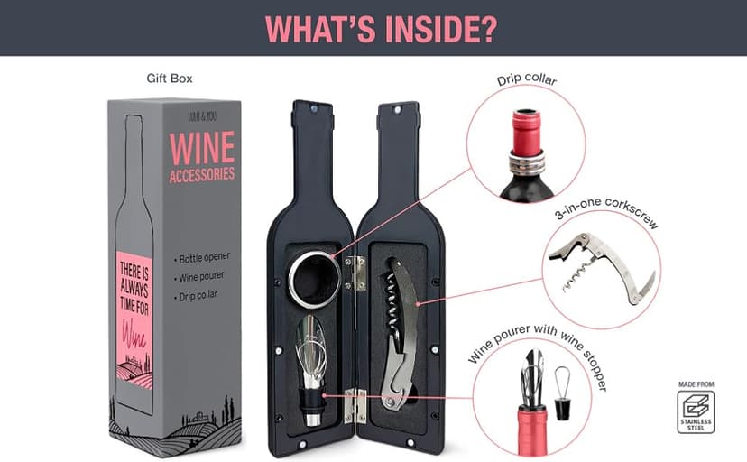 Lulu & You Wine Kit - Wine Opener Set - Wine Gift for Any Wine Enthusiast | Wine Accessories for Wine Lovers