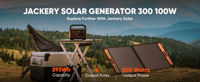 Jackery Solar Generator 300, 293Wh Backup Lithium Battery with 1XSolar Panel SolarSaga 100W, 110V/300W Pure Sine Wave AC Outlet for RV Outdoors Camping Travel Blackout