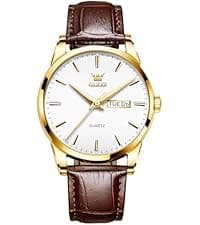 OLEVS Men's Stainless Steel Watch, Large Face Roman Numerals Diamond Accented Three-Hand Analog Quartz Watches for Men, Easy to Read Day Date Waterproof Luminous Mens Wristwatch