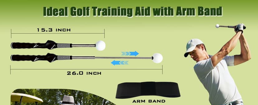 Retractable Golf Swing Training Aid, Golf Grip Trainer for Warm Up, Click Feedback Golf Swing Trainer for Improving Hitting Strength & Tempo, Ideal for Beginners, Indoor & Outdoor Practice