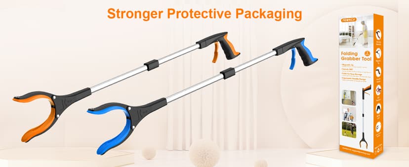 32" Grabber Reacher Tool, 2-Pack Foldable Reacher Grabber Pickup Tool with 360° Rotating Jaw & Magnet, Trash Picker Upper Grabber, Lightweight Grabbers for Seniors Heavy Duty B0CGDM3SCN