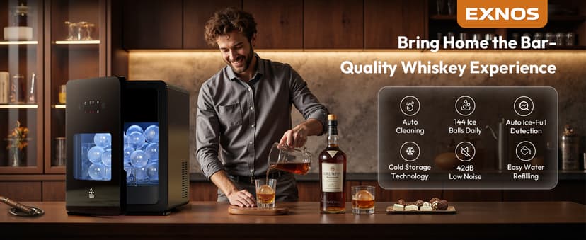 2" Ice Ball Maker - 4 Ice Spheres in 35min, 144pcs/Day, Sphere Ice Maker with Automatic Water Fill, LED Quiet Panel, Self-Cleaning Clear Ice Maker for Cocktails Whiskey Bourborn, Bar, Home