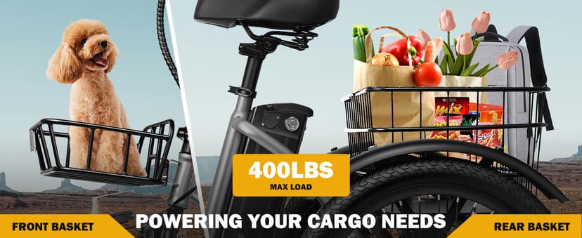 Qlife Triker Electric Bike, Peak 750W/1200W Brushless Motor Folding Trike Ebike, 499Wh Removable Battery, Step-Thru 3 Wheel Electric Bicycle, Up to 55 Miles, 20 Tire Tricycle for Adults