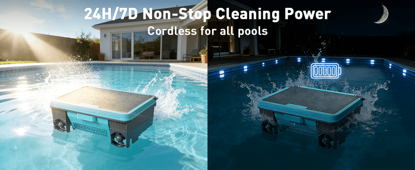 KKI Solar Robotic Pool Skimmer, Cordless Pool Cleaner Vacuum with App & Remote Control,for Inground & Above Ground Pools,Self-Parking