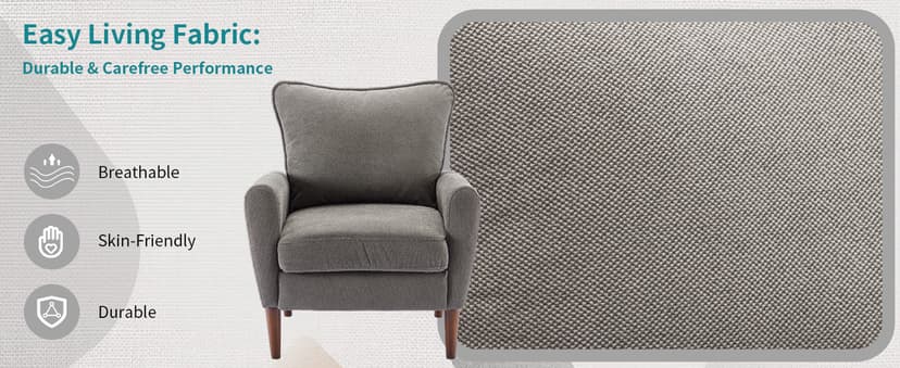 OLIXIS Comfy Accent Chair for Living Room Bedroom and Waiting Room, Upholstered Mid-Century Reading Chair with Pillow and Solid Wood Legs, Wide Singe Modern Lounge Sofa (Gray)
