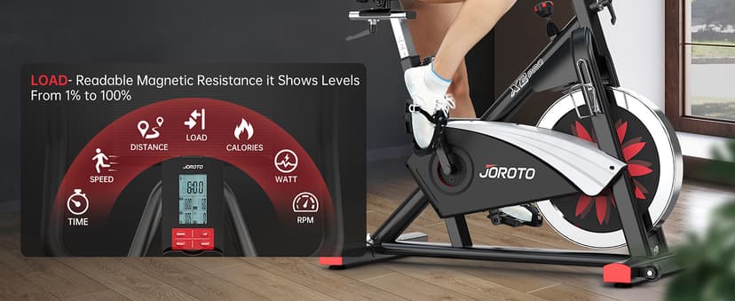 JOROTO Exercise Bike, Magnetic Stationary Bikes for Home with 40LBS Flywheel, App Supported Indoor Bike with 350LBS Weight Capacity, Low Noise,Digital Monitor,Bottle and Tablet Holder
