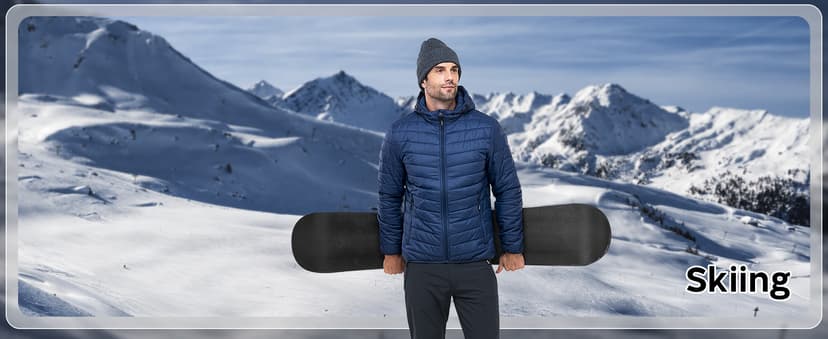 Outdoor Ventures Men's Lightweight Packable Hooded Puffer Jacket Insulated Winter Coat for Snow Ski Traveling