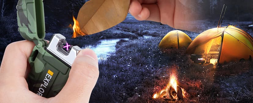 LcFun LcFun Waterproof Electric Dual Arc Lighter USB Rechargeable Outdoor Windproof Flameless Plasma Lighters for Camping, Hiking, Adventure, Survival Tactical Gear Stocking Stuffers Gifts for Men