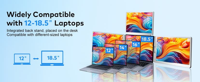 16" Laptop Screen Extender Monitor Portable, Quad Monitor, Just 1 Cable for 3 Screens, FHD 1200P IPS Laptop Extender Compatible with Wins/Mac for 13.6" - 18.5" Laptops