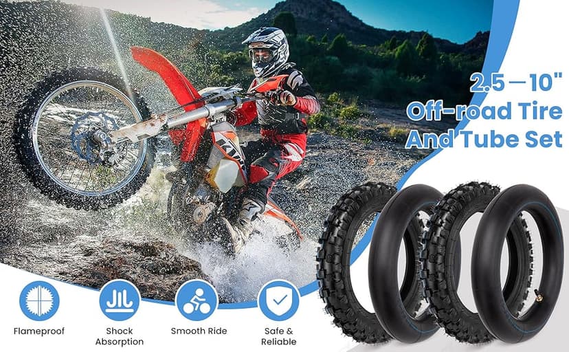 2.50-10 Dirt Bike Tire, 2.5-10" Off-Road Tire and Inner Tube for Dirt Bike with 10" Rim Compatible with Honda CRF50/XR50, Suzuki DRZ70/JR50 and Yamaha PW50