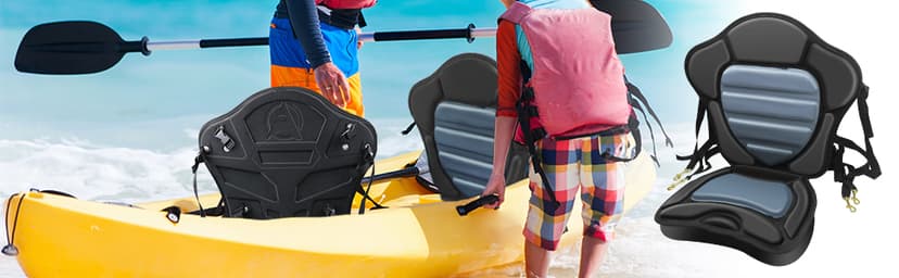 Kayak Seat Deluxe Padded Fishing Boat Seat Deluxe Sit-On-Top Canoe Seat Cushioned - Comfortable Backrest Support Universal Sit with Adjustable Back Strap Detachable Storage Bag