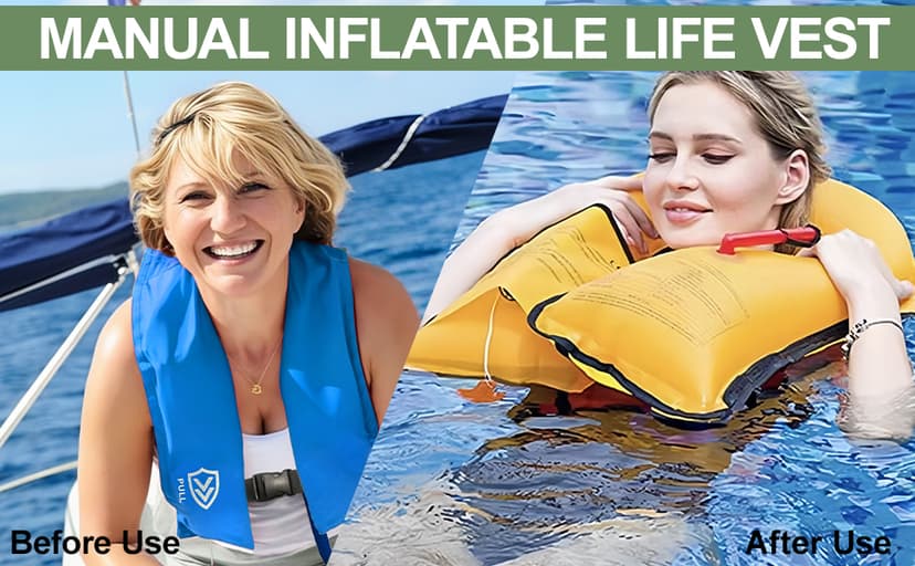 Manual Inflatable Life Jacket| Inflatable PFD Vest Adult| Life Vest for Adults| Outdoor Water Sports| Supports up to 330 lbs|33g of Carbon Dioxide Cylinder