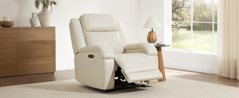 Watson & Whitely Genuine Leather Power Recliner Chairs for Adults, Wall Hugger RV Recliner with Power Headrest & Charging Ports, Electric Recliner Sofa Chair for Living Room, Grey
