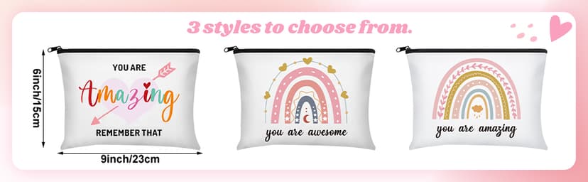 Chunful 10 Pieces Inspirational Canvas Makeup Bags for Women Graduation Gift Rainbow Canvas Cosmetic Bags Bulk with Zipper Friendship Gift Travel Toiletry Pouch(Moon Style)