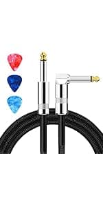 Aqdocvf Guitar Cable, Guitar Cord 10ft, AMP Cord for Bass & Electric Guitars/Keyboard/Mandolin, Pro Audio Instrument Cable (Right Angle to Straight, Black)