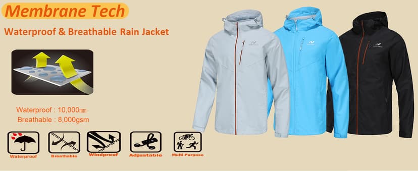 NORDIC OUTLAND Mens Lightweight Hooded Waterproof Rain Jacket Breathable Raincoat Shell for Outdoor Mountain Hiking