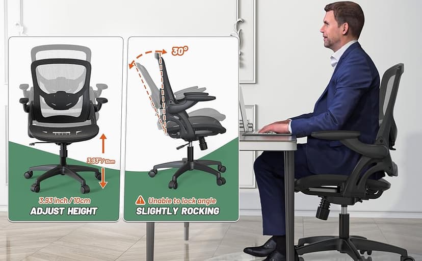 Ergonomic Comfy Mesh Home Office Computer Desk Chair with Height Adjustable Lumbar Support with Flip up Arms for Adult