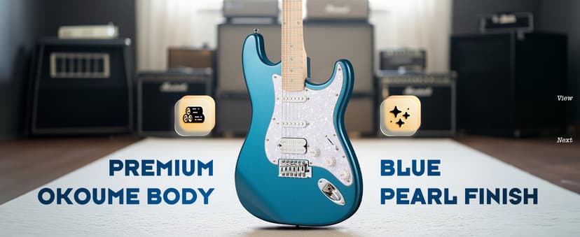 CAHAYA Electric Guitar Set Beginner - 39in Starter Guitar Kit with HSS Pickup Solid Okoume Body Electric Guitar Adults with Amplifier Gig Bag Strap Picks Strings Cable Blue