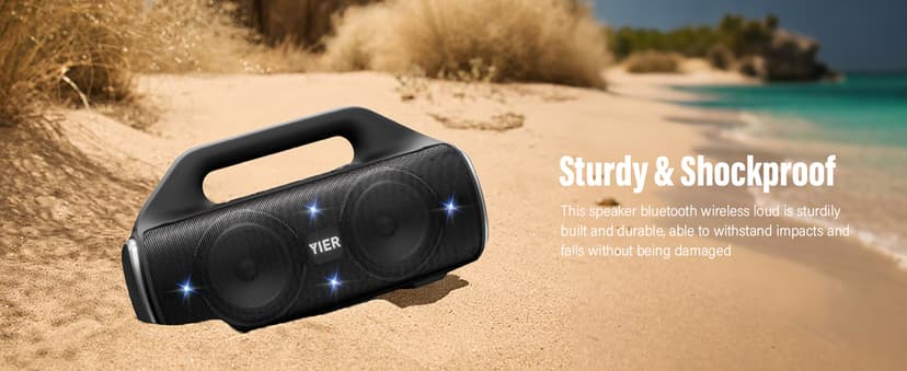 Speakers, 80w (Peak) Portable Wireless Speaker with Lights, Stereo Loud Sound, IP67 Waterproof, Deep Bass Outdoor Speakers Bluetooth 5.3 Dual Pairing for Home Party Beach Camping, Gifts