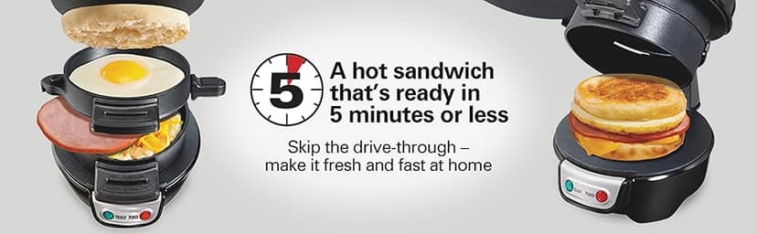 Hamilton Beach Breakfast Sandwich Maker with Egg Cooker Ring, Customize Ingredients, Perfect for English Muffins, Croissants, Mini Waffles, Perfect White Elephant Gifts, Red (25476)