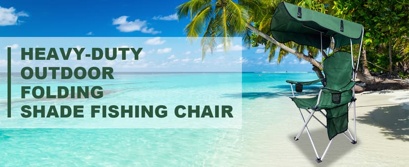 Portable Camping Chair with Canopy Shade - Folding Lounge Chair with Cup Holder & Side Pocket for Outdoor Camping, Fishing, Beach - Support 330 LBS - Green