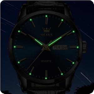 QBAIZI Men's Casual Leather Watch, Easy to Read Three-Hand Analog Stainless Steel Watches for Men, Minimalist Day Date Waterproof Luminous Mens Quartz Wristwatch