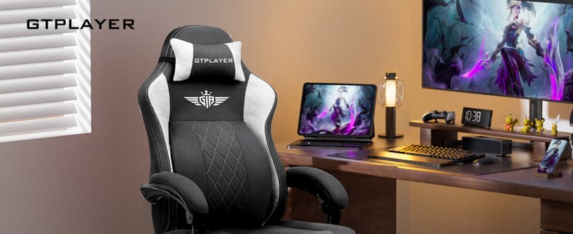 GTPLAYER Big and Tall Gaming Chair Breathable Fabric Computer Chair with Strong Lumbar Support, Comfortable Office Chairs with Pocket Spring Cushion, High Back Ergonomic Desk Chairs with Footrest