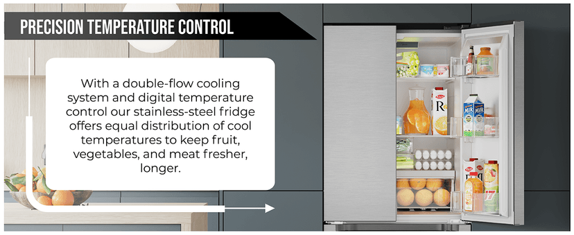 KoolMore 30-Inch and 18.5 cu. ft. Counter Depth French Door Refrigerator with Three Doors and Deep Freezer in Stainless-Steel (KM-RERFDSS-18C)