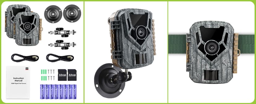 Trail Camera 2 Pack 36 MP 2.7K Game Camera 32GB Memory Card 4 Batteries Time 2.0" LCD Screen, Trail Cameras with 120°Wide Night Vision IP66 Waterproof for Monitoring Wildlife Trail Cam