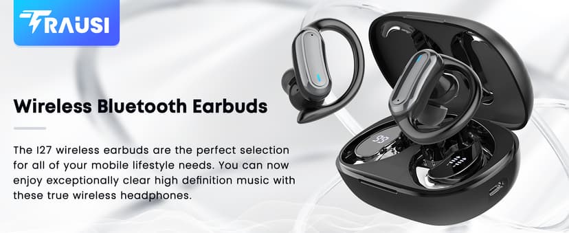 TRAUSI Wireless Earbuds, Bluetooth 5.4 Headphones, True Wireless Stereo Earphones with Noise Cancelling Mic, IPX7 Waterproof, Comfort Fit and Fast Charging Ear Buds (Black)