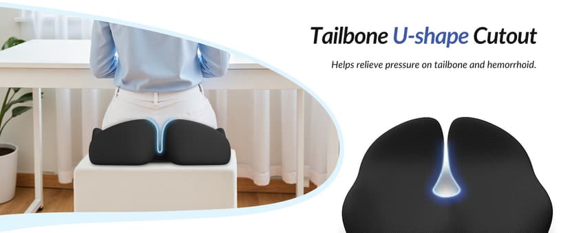ZIKEE Pioneering Seat Cushion for Pressure Relief, Ergonomic Office Chair Cushion for Sciatica, Back, Hemorrhoids & Tailbone Pain Relief, High-Density Memory Foam Car Seat Cushion with Anti-Slip Base