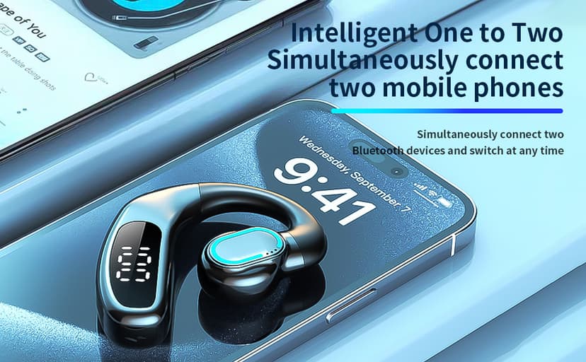 SZHYHTIKI Bluetooth Single Headset,180° Rotatable Open Ear Wirless Earbud,36H Playtime Bluetooth 5.5 Earpiece,IPX5 Waterproof,LED Display Power Earphone for Business/Office/Driving/Sporting