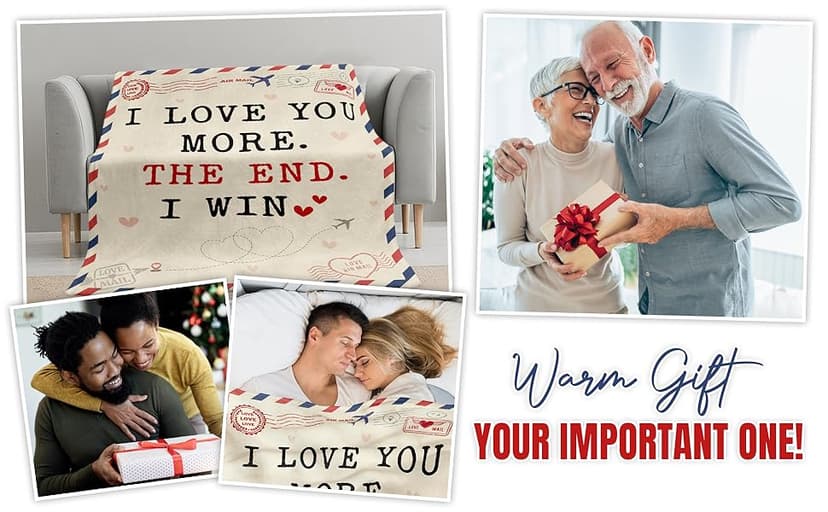 Christmas Anniversary Couple Gifts for Women - I Love You More Soft Fleece Throw Blanket 50x60 in - Birthday Romantic Gifts for Girlfriend Boyfriend Wife Husband, I Love You Gift for Him Her