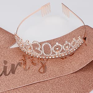 30th Birthday Sash & Tiara Kit- Happy 30th Birthday Decorations for Her 30th Gifts for Women (rose gold)