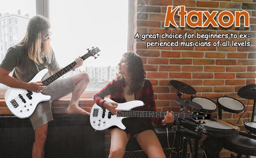 Ktaxon 4 String Electric Bass Guitar, Full Size Standard Right Handed Rosewood Fingerboard Beginner Kit with Cable Wrench Tool (White)