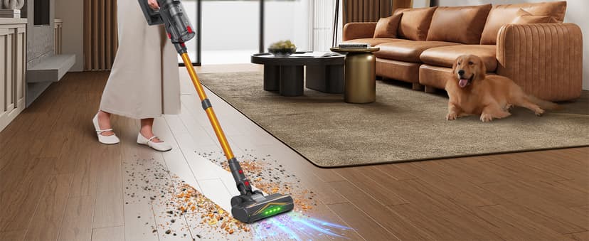 ElecKeys Cordless Vacuum Cleaner, 600W 50KPA 70Mins Self-Standing Vacuum Cleaners for Home, Stick Vacuum with Touch Screen, Upgraded Anti-Tangled Vacuum Cordless for Pet Hair, Floors, Carpets, Gold