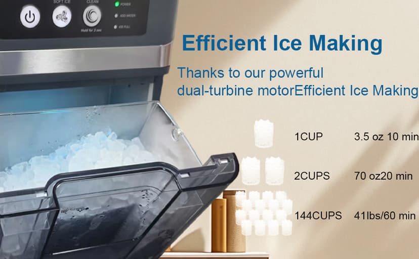 Large Capacity Nugget Ice Makers Countertop One-Click Operation Self-Cleaning Portable Ice Maker 41lbs/24H with There is A Detachable 0.8 Gallons Water Tank Ice Machine for Home,Office