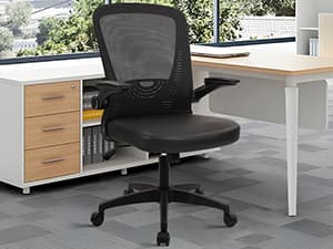 CLATINA Desk Chairs with PU Leather Seat, Flip Up Arms Ergonomic Mesh Back Office Chair with Lumbar Support, Adjustable Height Swivel Rolling Computer Chairs for Home Conference Meeting, Black, 8 Pack