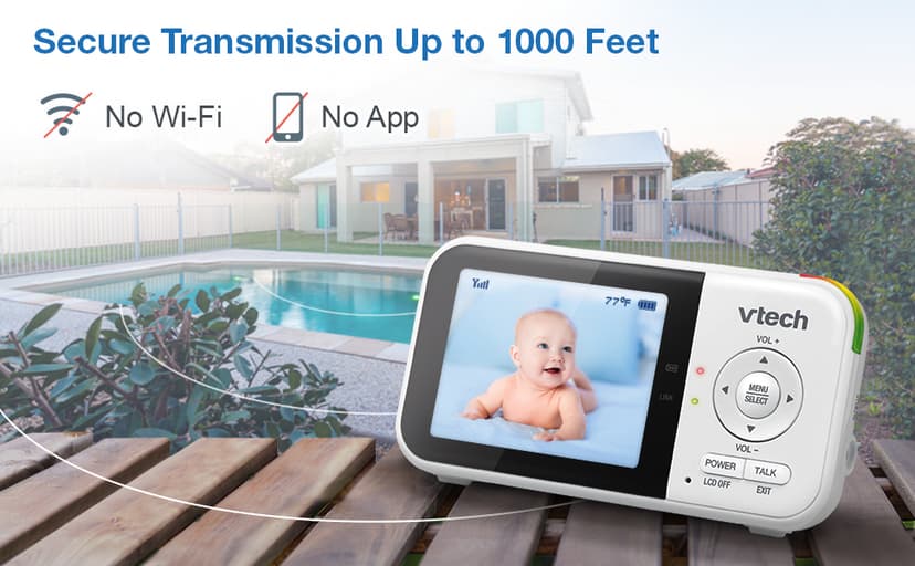 VTech Baby Monitor No WiFi – 19Hr Video Battery, 1000ft Range, Night Vision, Two-Way Talk, Temperature Sensor, Sound-Activated Screen, Lullabies | VM819